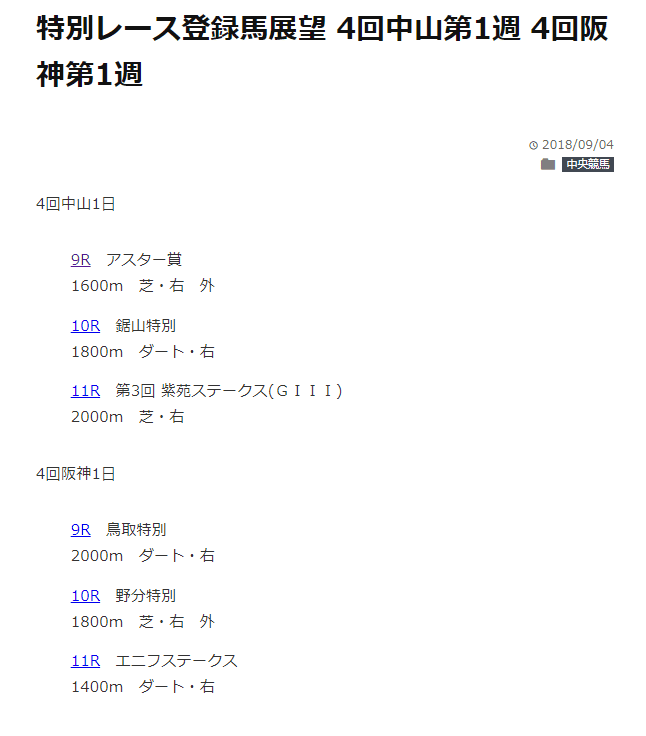 開催レースの一覧が表示