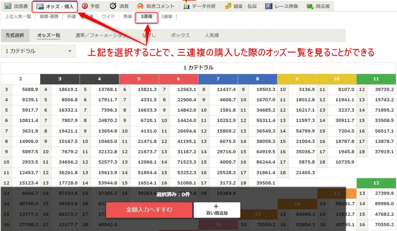 netkeibaのオッズ一覧表から金額を算出する方法