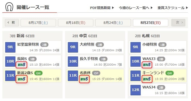 中央競馬レース一覧win5目印
