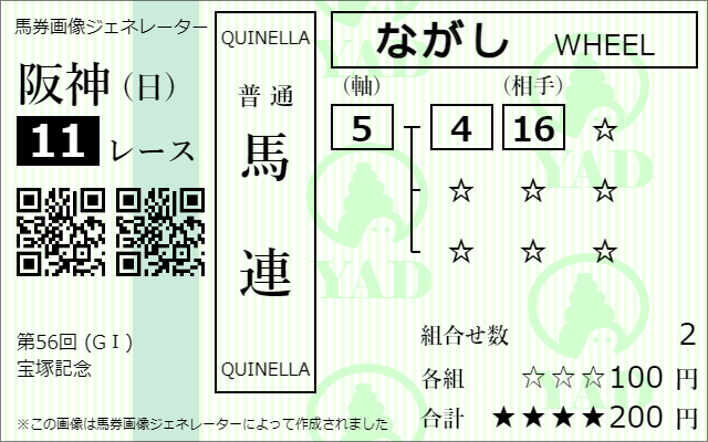 馬連軸1頭流しの馬券ジェネレーター画像