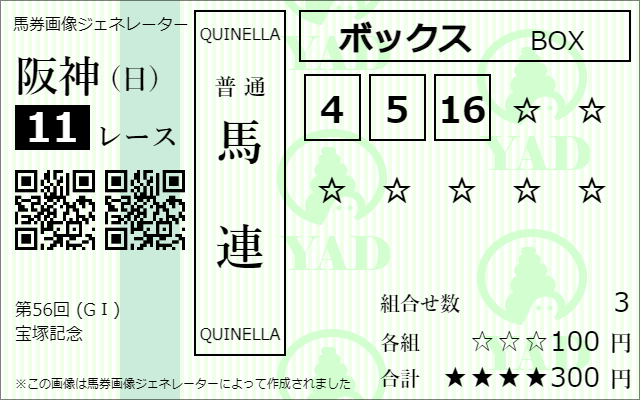 馬連ボックスの馬券ジェネレーター画像