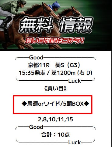 バツグンの無料予想は馬連 or ワイド