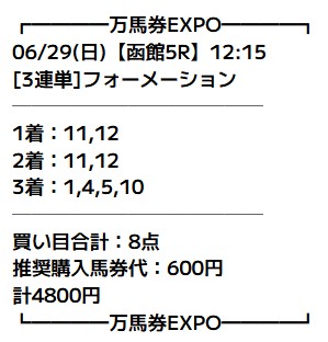 万馬券エキスポ　2025年6月29日函館5R　有料予想