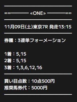ONEの有料予想の買い目