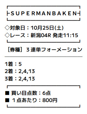 スーパーマンバケン 2025年10月25日新潟4R 有料予想
