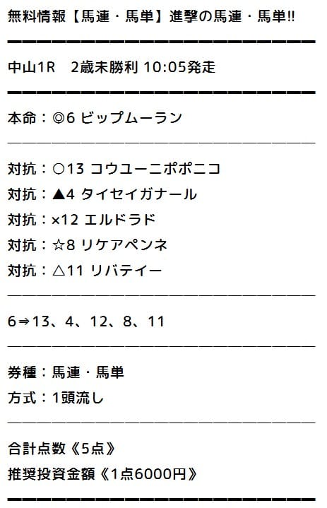 みどりの的中らんどの無料予想の買い目 2025年12月06日中山1R