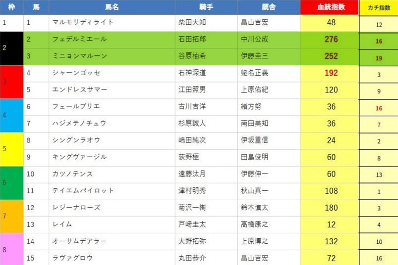 えーあいNEOとカチケンの無料予想で合致した数値の馬