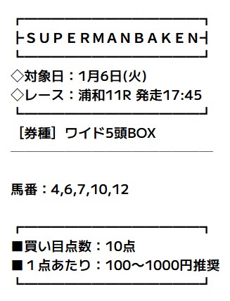 スーパーマンバケン無料予想の買い目