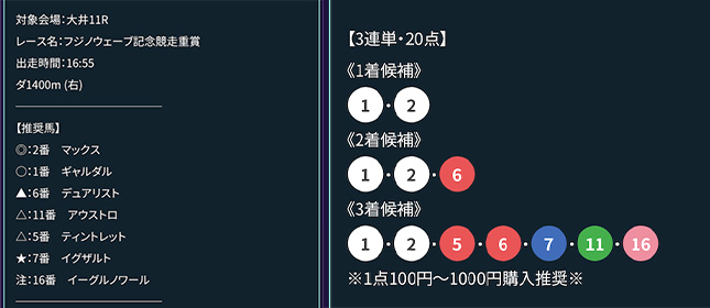 ウマキン 2025年3月13日 大井11R 無料予想の買い目