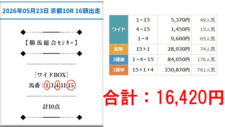 2026年5月23日京都10R　レース結果　画像
